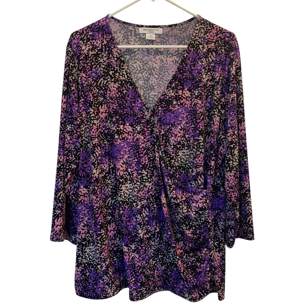Liz Claiborne Woman Blouse Multicolor Purples Abstract Size 1X